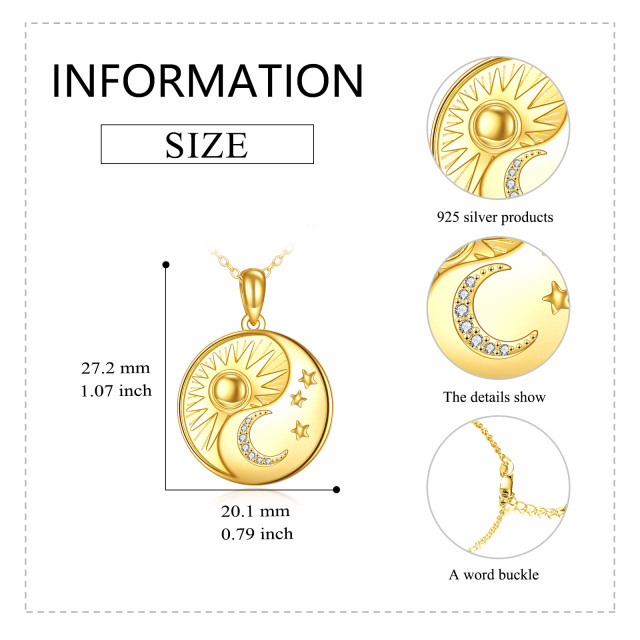 Sterling Silver with Yellow Gold Plated Circular Shaped Cubic Zirconia Moon & Round & Star & Sun Pendant Necklace-4