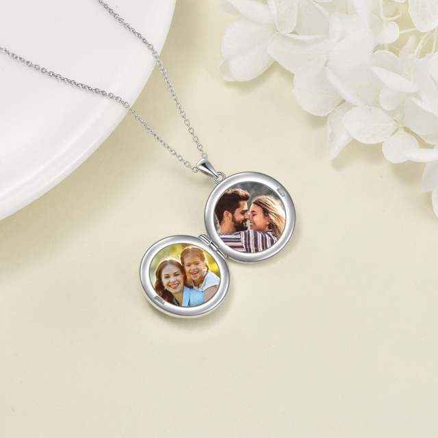Sterling Silver Tri-tone Sunflower Personalized Photo Locket Necklace-3