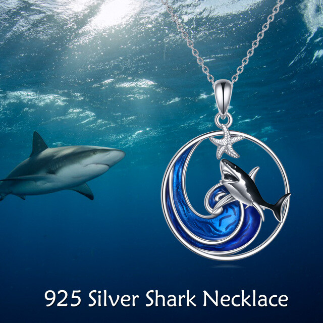 Collar de plata de ley con colgante de tiburón y estrella de mar-2