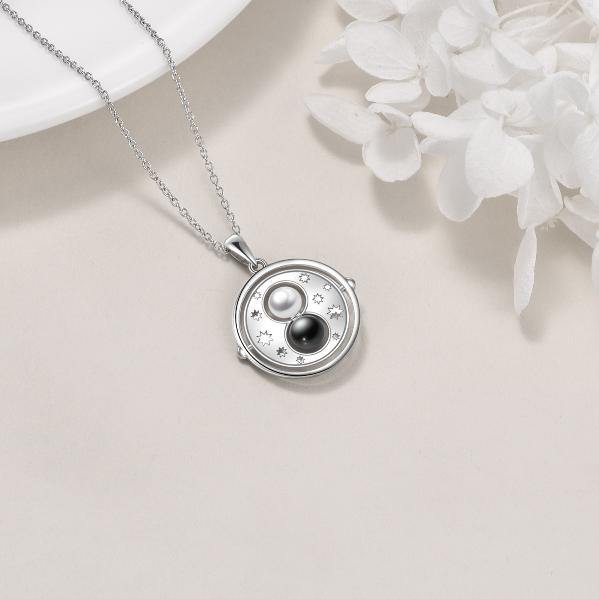 Sterling Silver Circular Shaped Pearl Pendant Necklace-4