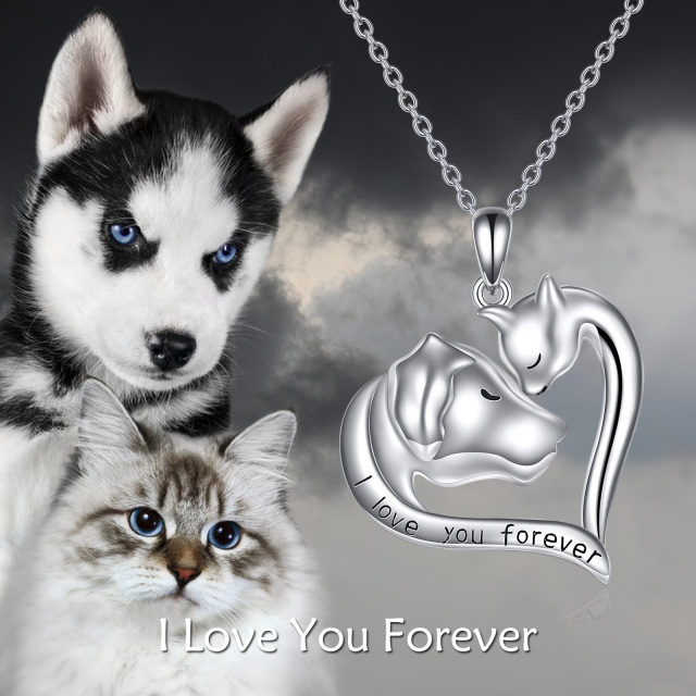 Sterling Silver Cat & Dog Pendant Necklace with Engraved Word-4