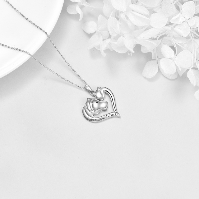 Sterling Silver Cat & Dog Pendant Necklace with Engraved Word-3