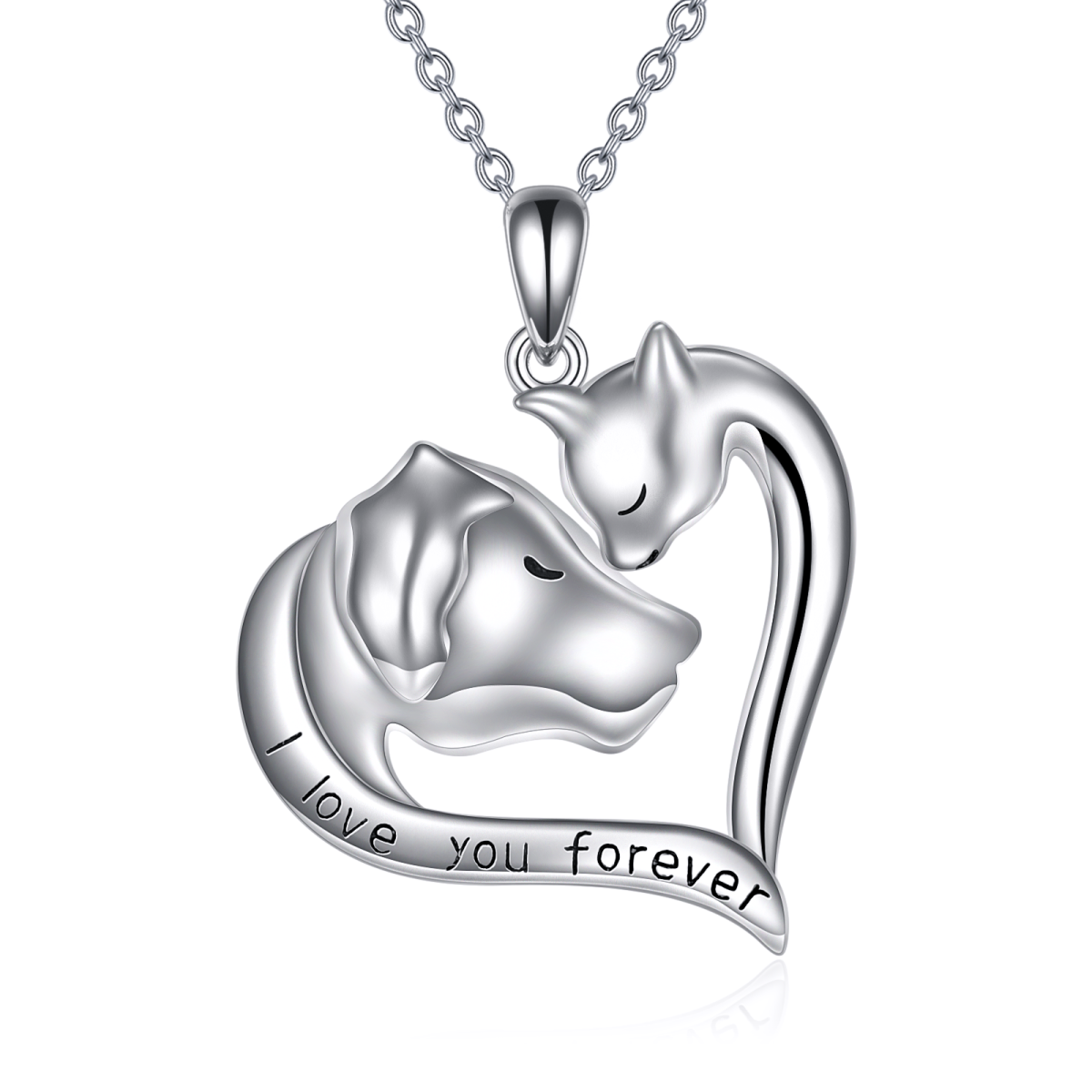 Sterling Silver Cat & Dog Pendant Necklace with Engraved Word-1