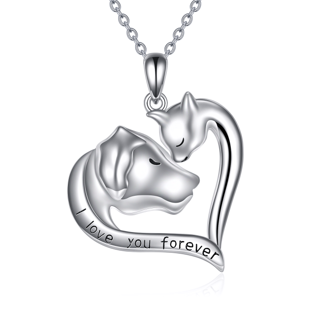 Sterling Silver Cat & Dog Pendant Necklace with Engraved Word-0