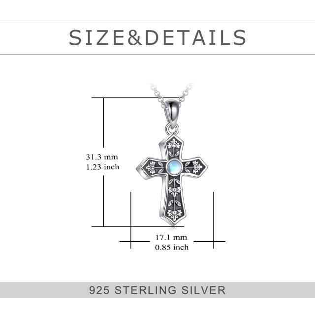 Sterling Silber Rund Mondstein Kreuz Urne Halskette-4