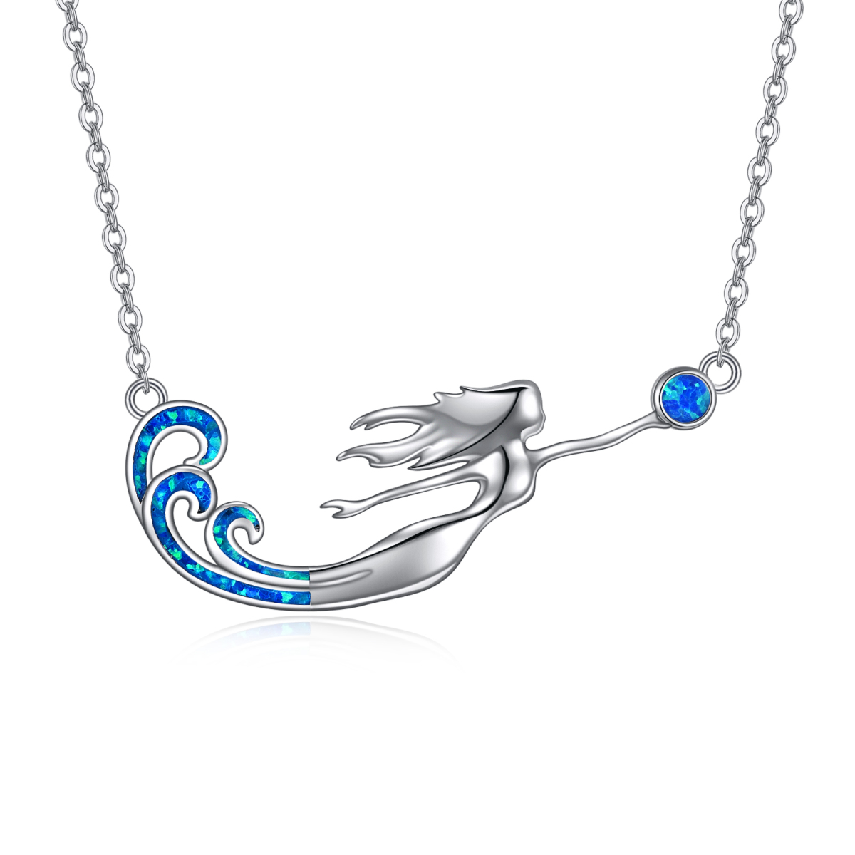 Sterling Silver Opal Mermaid Pendant Necklace-1