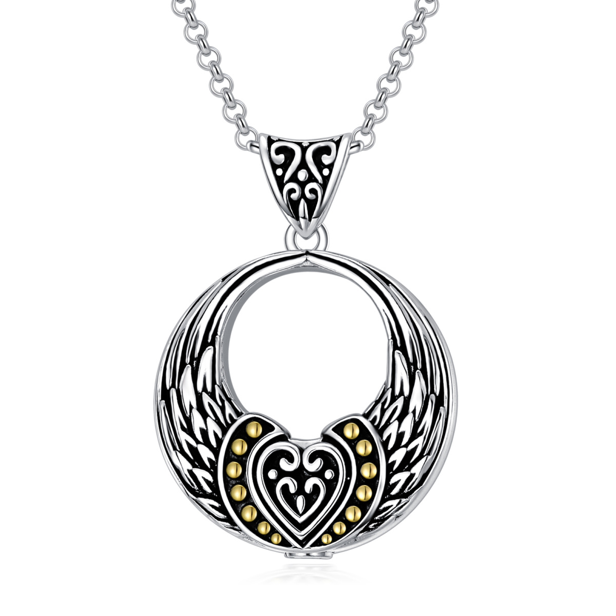 Sterling Silver Two-tone Angel Wing Urn Necklace for Ashes-1