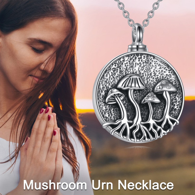 Sterling Silver Mushroom Urn Necklace for Ashes with Engraved Word-5