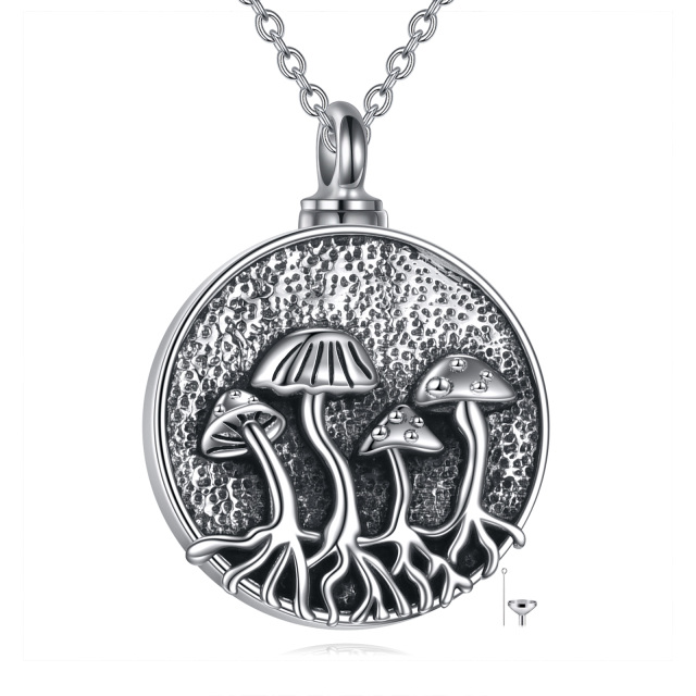 Sterling Silver Mushroom Urn Necklace for Ashes with Engraved Word-1
