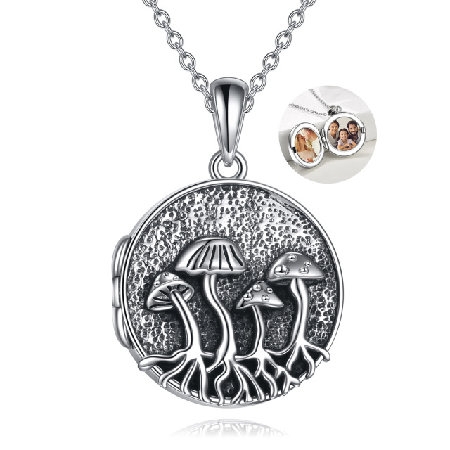 Sterling Silver Mushroom Personalized Photo Locket Necklace-1