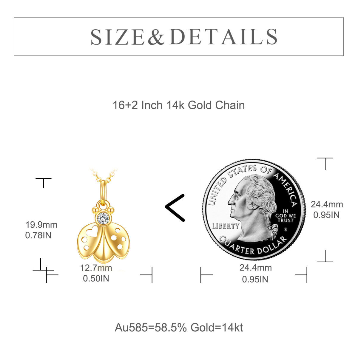 14K Gold Cubic Zirconia Ladybug Pendant Necklace-6