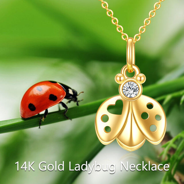 14K Gold Cubic Zirconia Ladybug Pendant Necklace-4