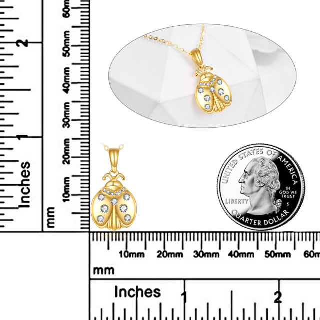 Colar pendente joaninha moissanite em forma circular em ouro de 14 quilates-4