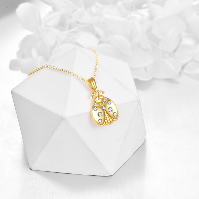 14K Gold Circular Shaped Moissanite Ladybug Pendant Necklace-2