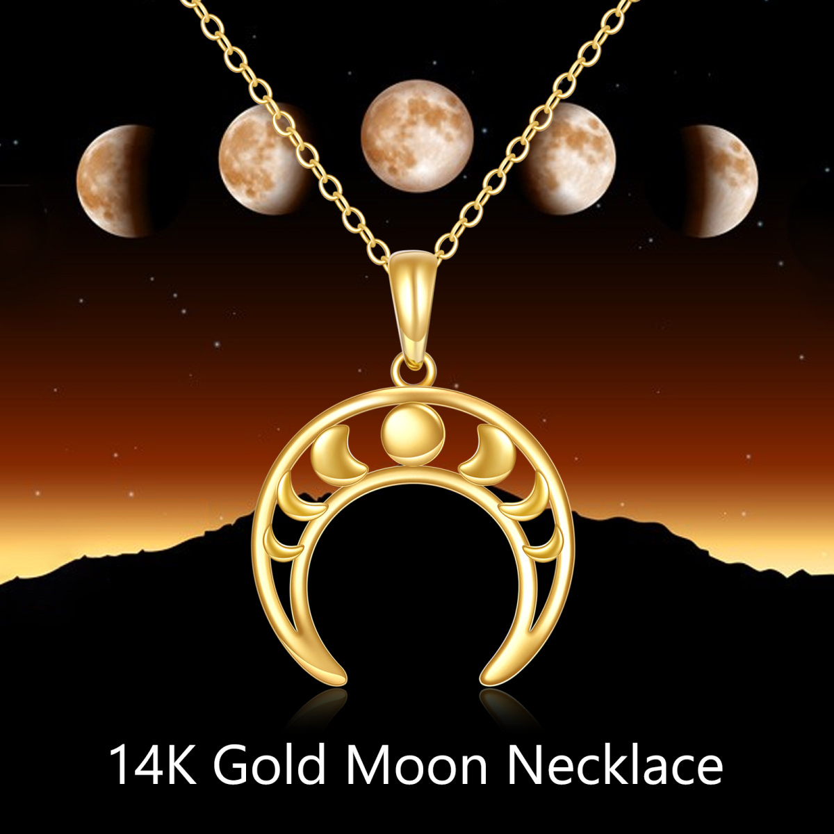 14K Gold Mond-Anhänger Halskette-6