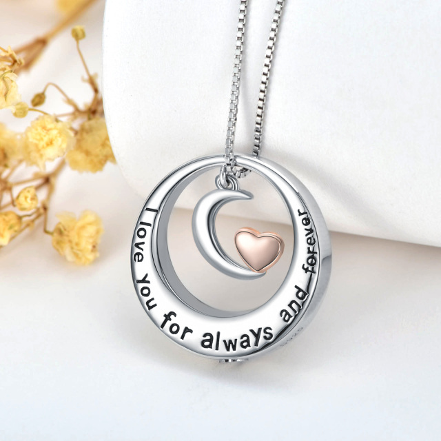 Sterling Silver Two-tone Moon Urn Necklace for Ashes with Engraved Word-2