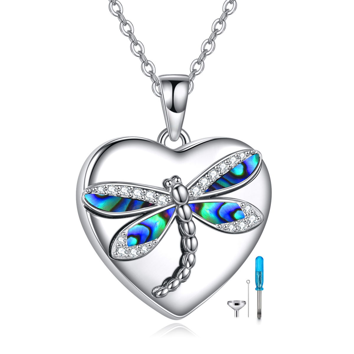 Sterling Silver Abalone Shellfish Dragonfly Urn Necklace for Ashes-1