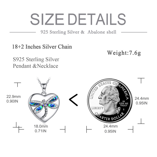 Colar de prata esterlina com urna de libélula e marisco Abalone-5