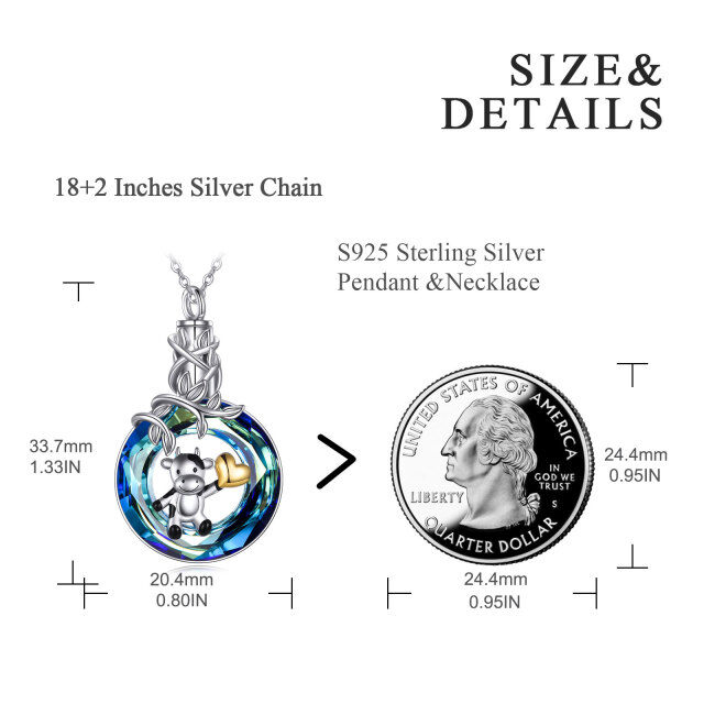 Colar de prata esterlina com três tons de cristal em forma circular de vaca e urna em form-2