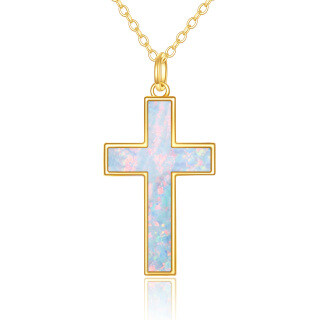 14K Gold Opal Cross Pendant Necklace-9