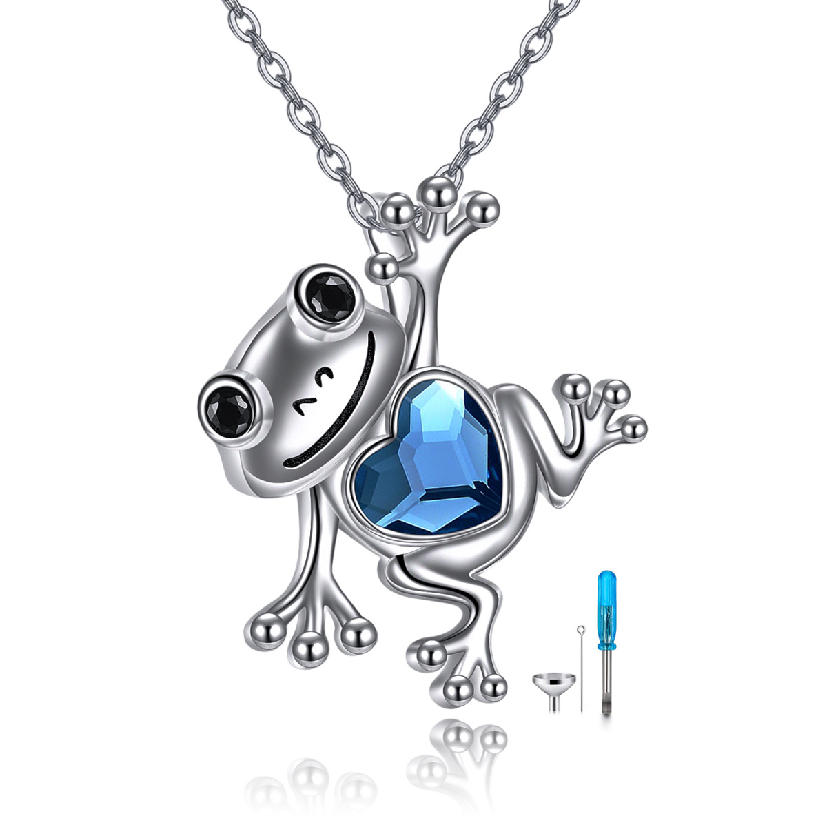 Sterling Silver Heart Shaped Crystal Frog Urn Necklace for Ashes-1