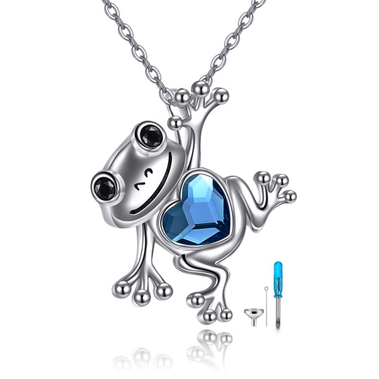 Sterling Silver Heart Shaped Crystal Frog Urn Necklace for Ashes