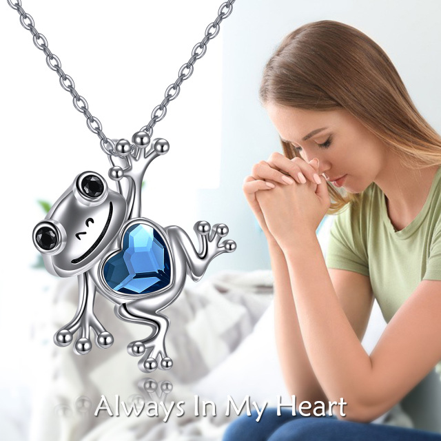 Sterling Silver Heart Shaped Crystal Frog Urn Necklace for Ashes-2