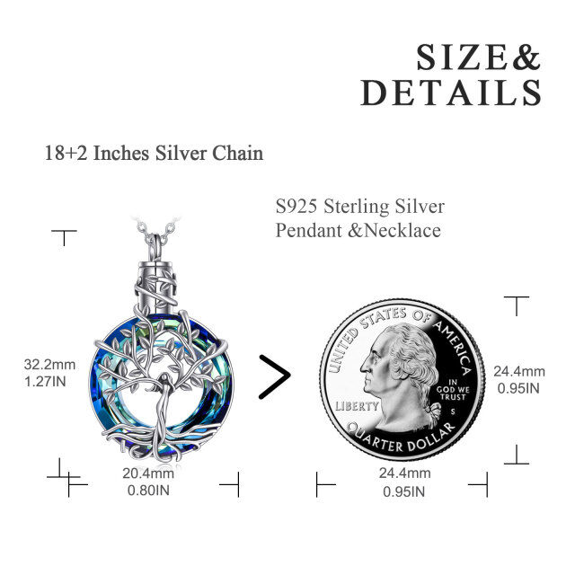 Sterling Silber Baum des Lebens kreisförmig geformt Kristall Urne Halskette für Asche-2