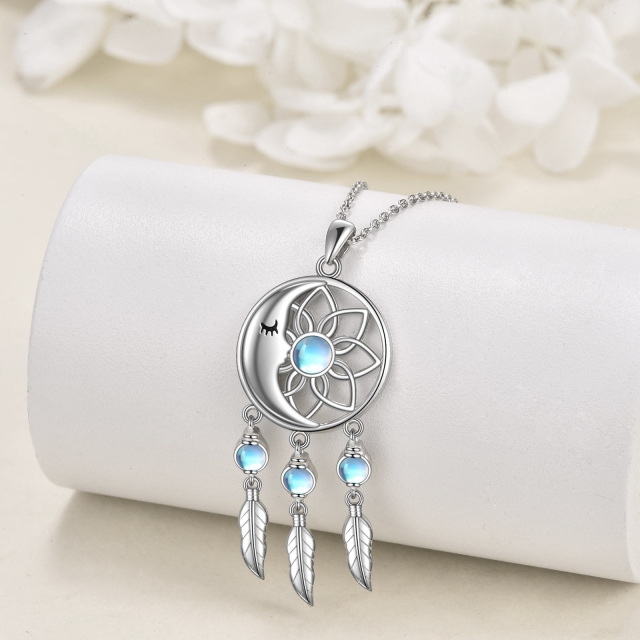Sterling Silver Circular Shaped Moonstone Dream Catcher Pendant Necklace-2