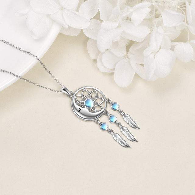 Sterling Silver Circular Shaped Moonstone Dream Catcher Pendant Necklace-3