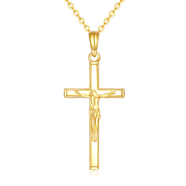 Colar com pingente de cruz em ouro 14K-1