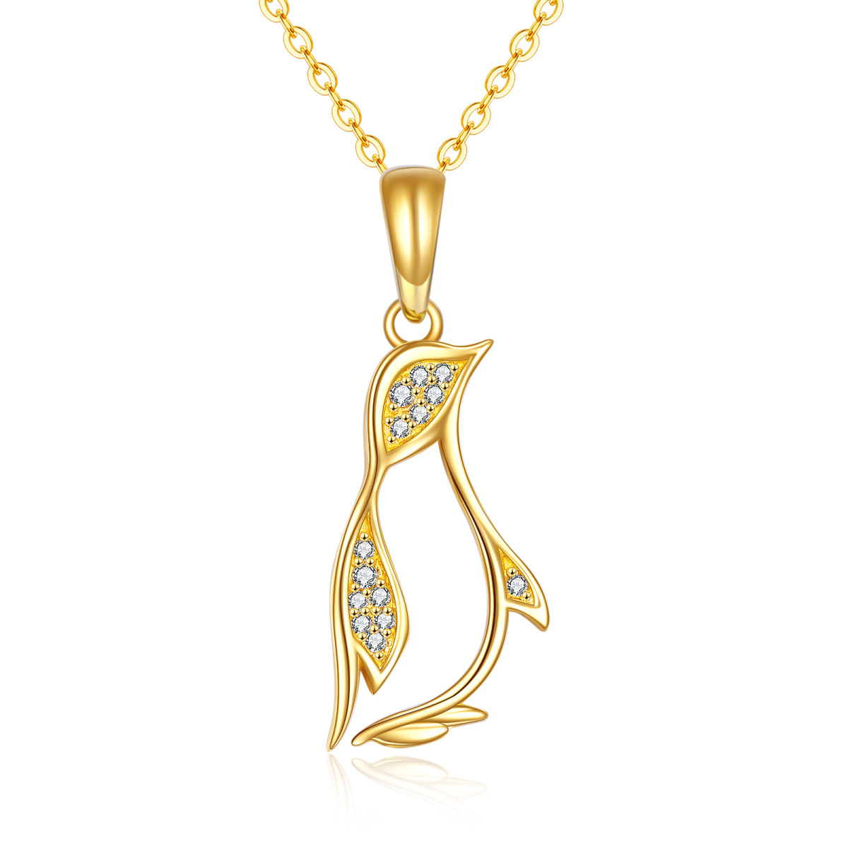 14K Gold Cubic Zirconia Penguin Pendant Necklace-1
