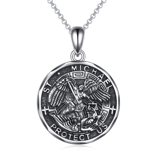 Collier en argent sterling avec pendentif St Michael Protect Us pour hommes