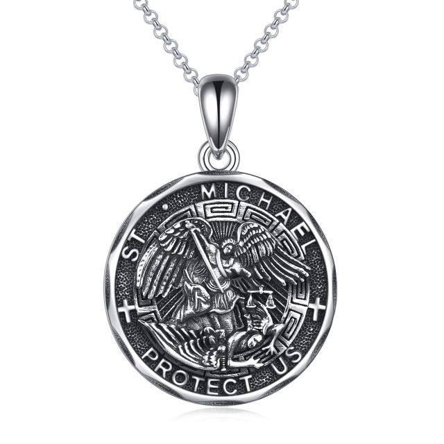 Sterling Silver St Michael Protect Us Pendant Necklace for Men-0