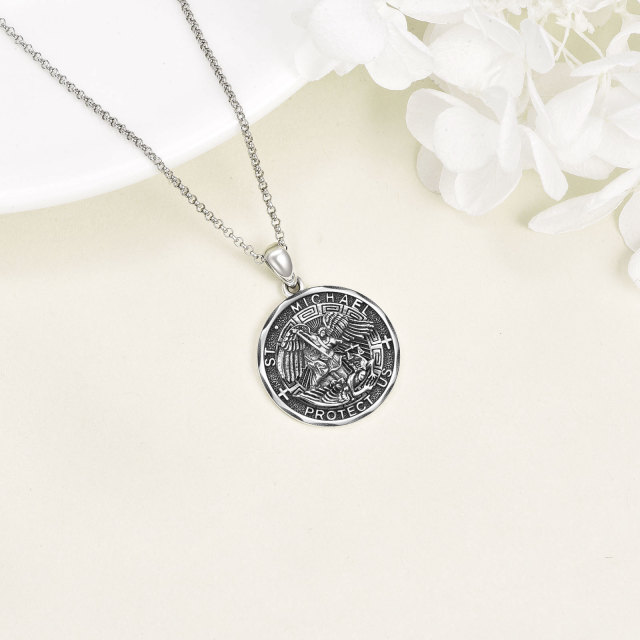 Collier en argent sterling avec pendentif St Michael Protect Us pour hommes-2