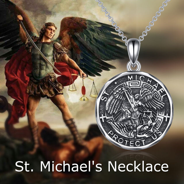 Collier en argent sterling avec pendentif St Michael Protect Us pour hommes-1