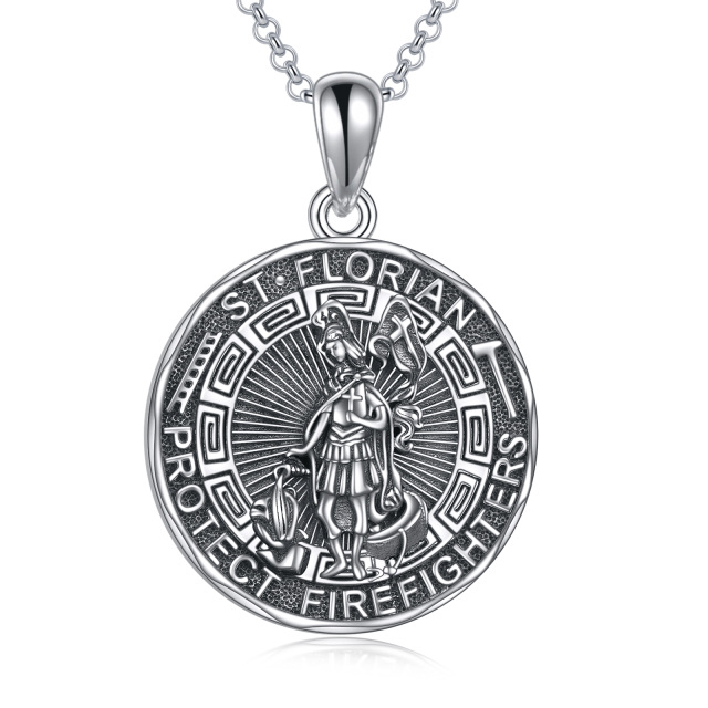 Sterling Silver Saint Florian & Viking Rune Pendant Necklace with Engraved Word-0