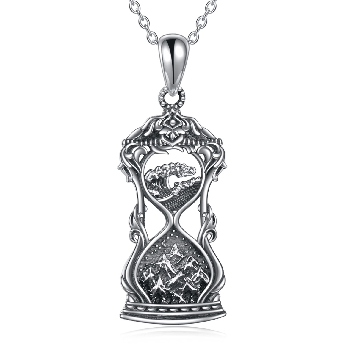 Sterling Silver Mountains & Spray Pendant Necklace-1