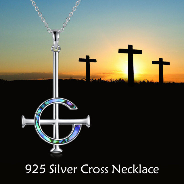Sterling Silver Abalone Shellfish Cross Pendant Necklace with Initial Letter C-4