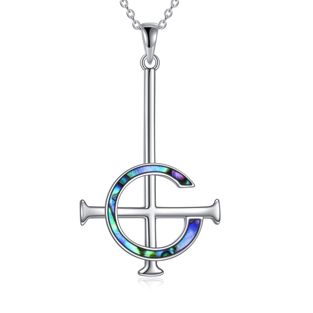 Sterling Silver Abalone Shellfish Cross Pendant Necklace with Initial Letter C-0