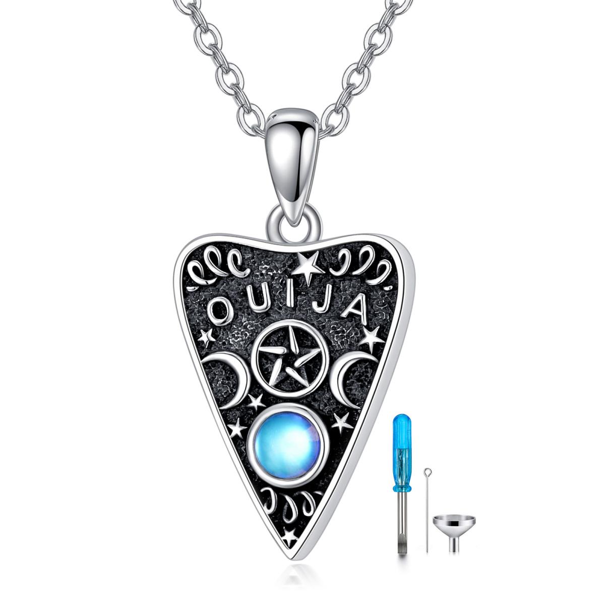 Sterling Silver Circular Shaped Moonstone Ouija Board Urn Necklace for Ashes-1