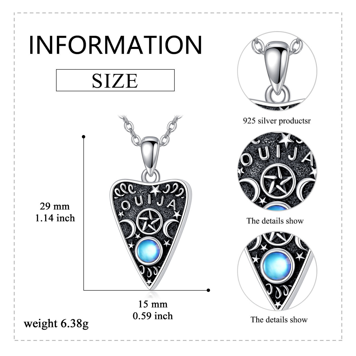 Collar Urna Ouija Piedra Lunar Redonda Plata de Ley-5