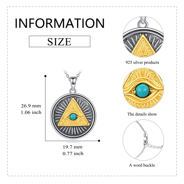 Sterling Silver Two-tone Round Turquoise Eye Of Horus Pendant Necklace-4