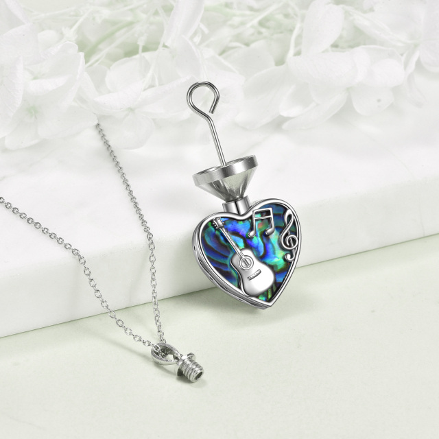 Sterling Silver Abalone Shellfish Guitar & Heart & Music Symbol Urn Necklace for Ashes with Engraved Word-2