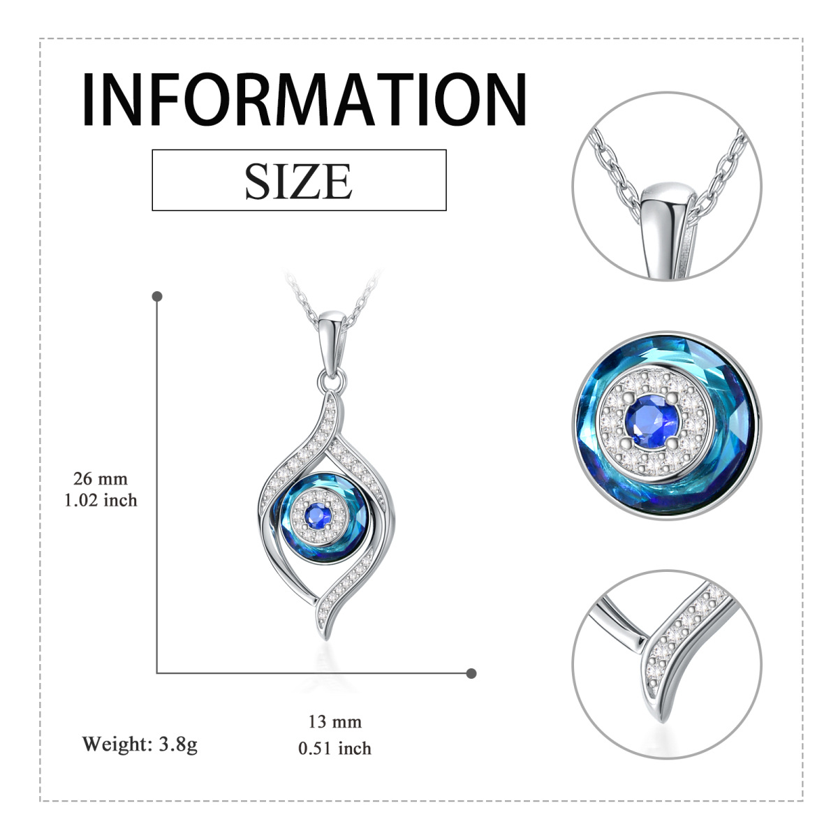 Sterling Silver Evil Eye Crystal Pendant Necklace-6