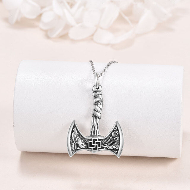 Sterling Silver Thor's Hammer Pendant Necklace-3