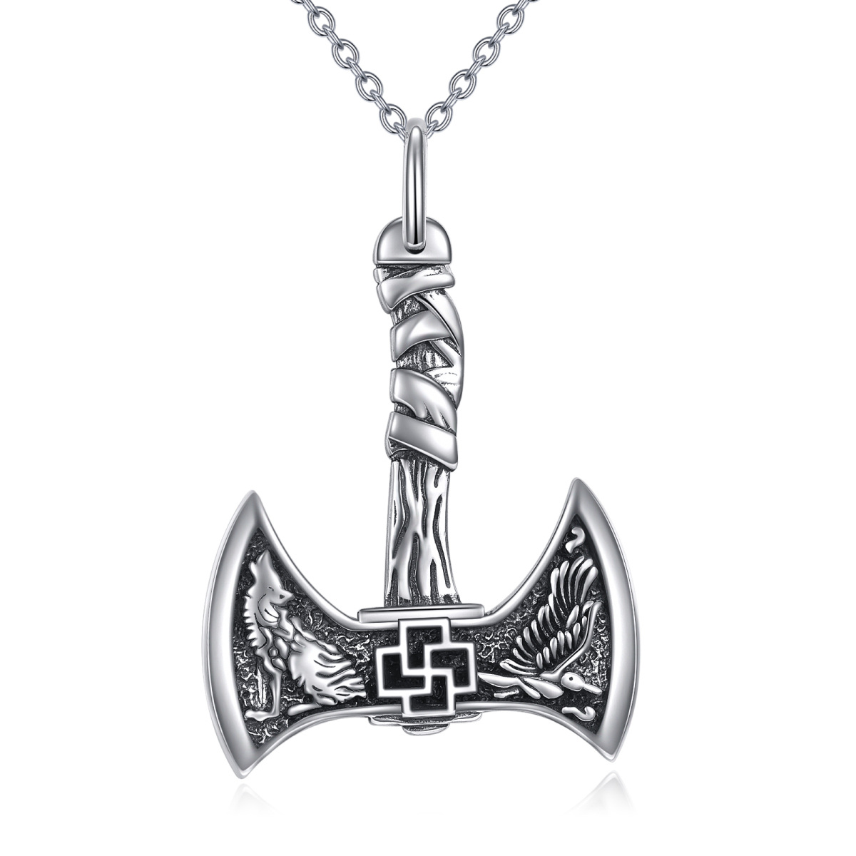 Sterling Silber Thor's Hammer Anhänger Halskette-1