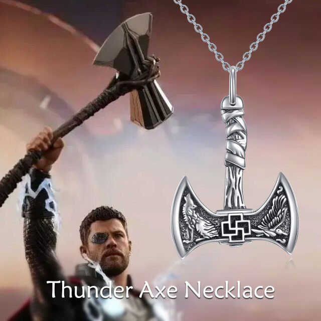 Sterling Silver Thor's Hammer Pendant Necklace-4