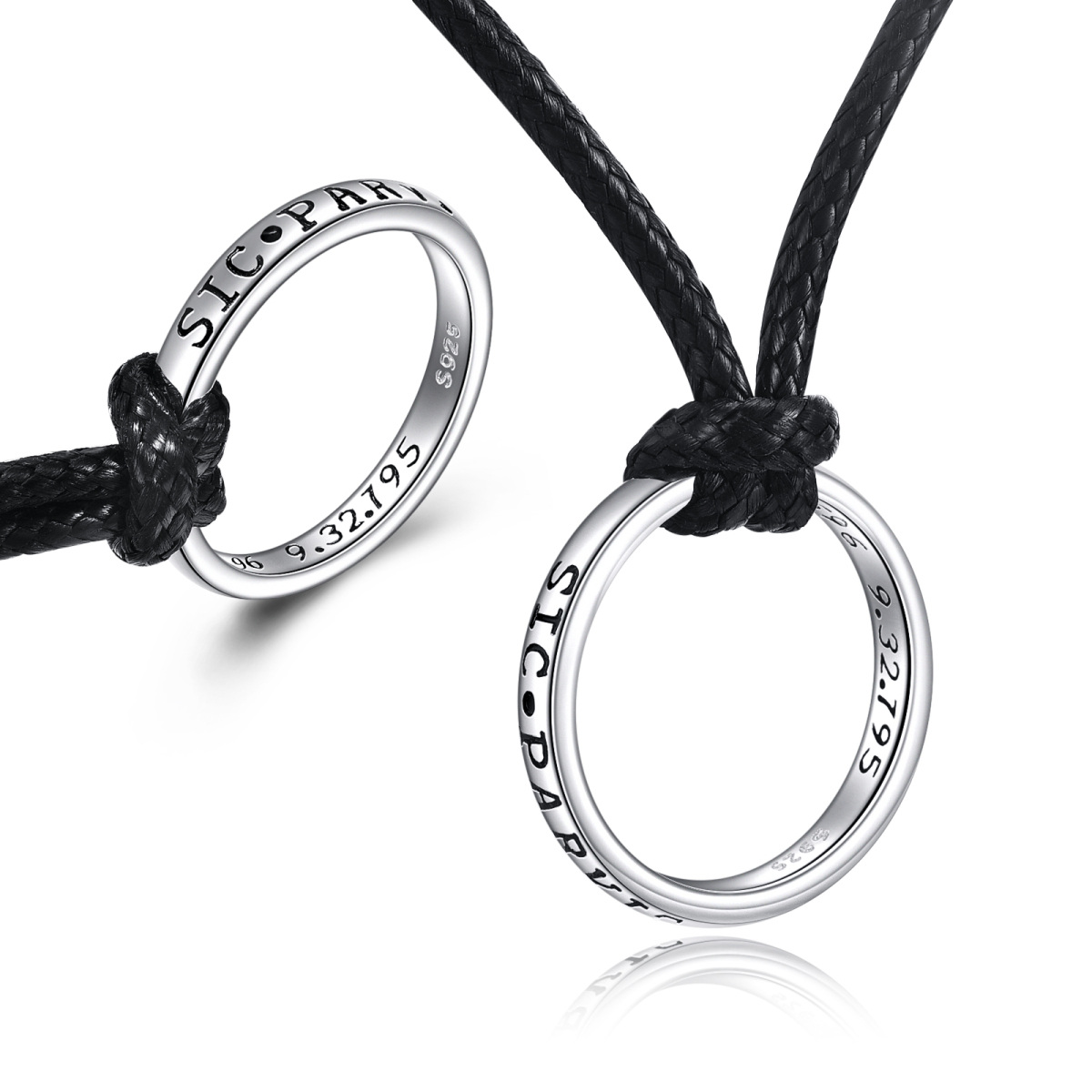 Sterling Silber Kreis Anhänger Halskette mit Leder-Seil-Kette für Männer-1