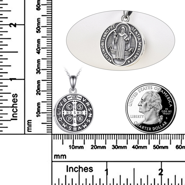 Colar com medalhão fotográfico de joias religiosas de prata esterlina de São Bento-4